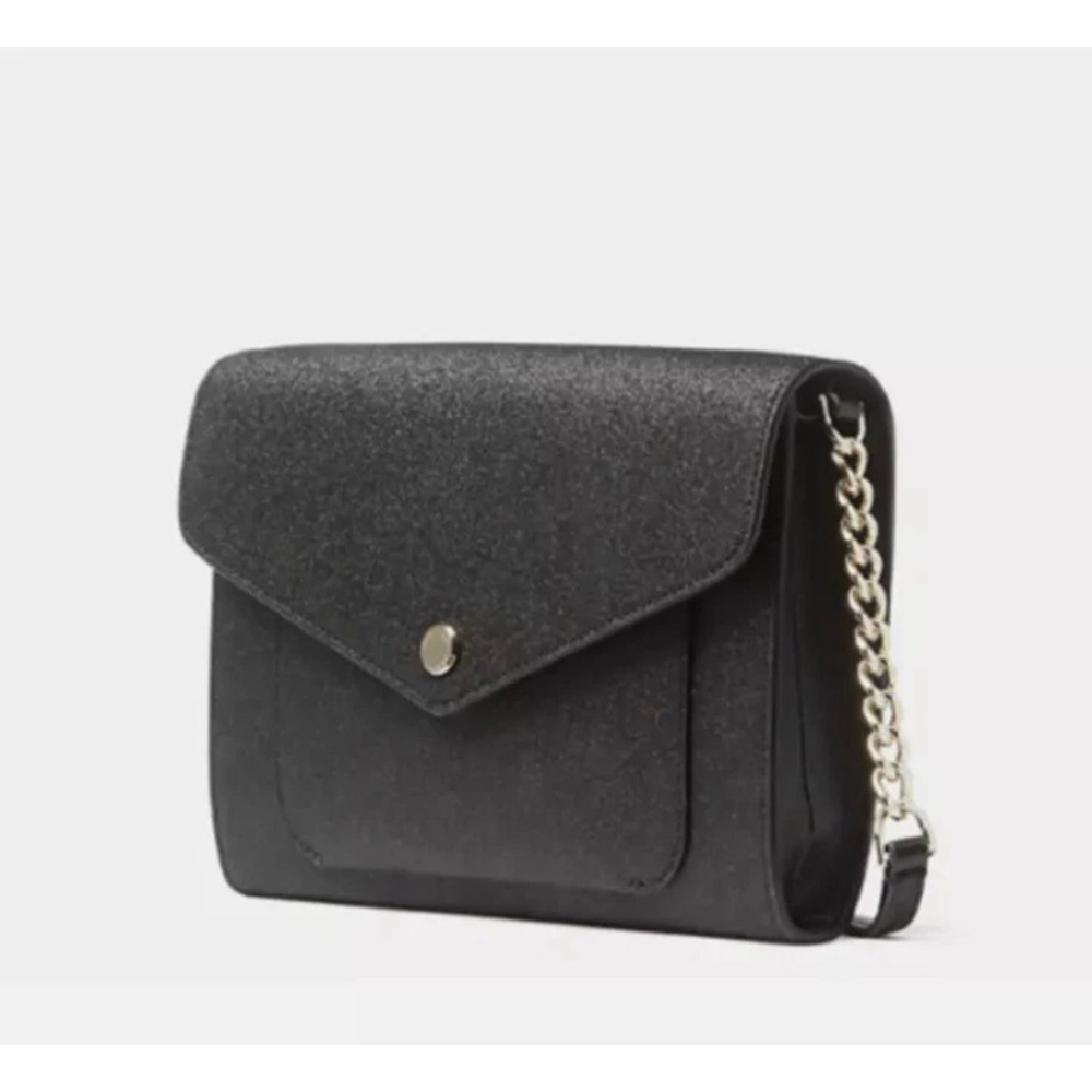 Kate Spade Tinsel Glitter Fabric Flap Crossbody Bag Black K9336